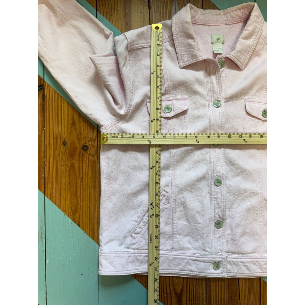 J. Jill Pink Cotton Textured Jacket Size L Button Front Casual Spring Jacket - Picture 7 of 9